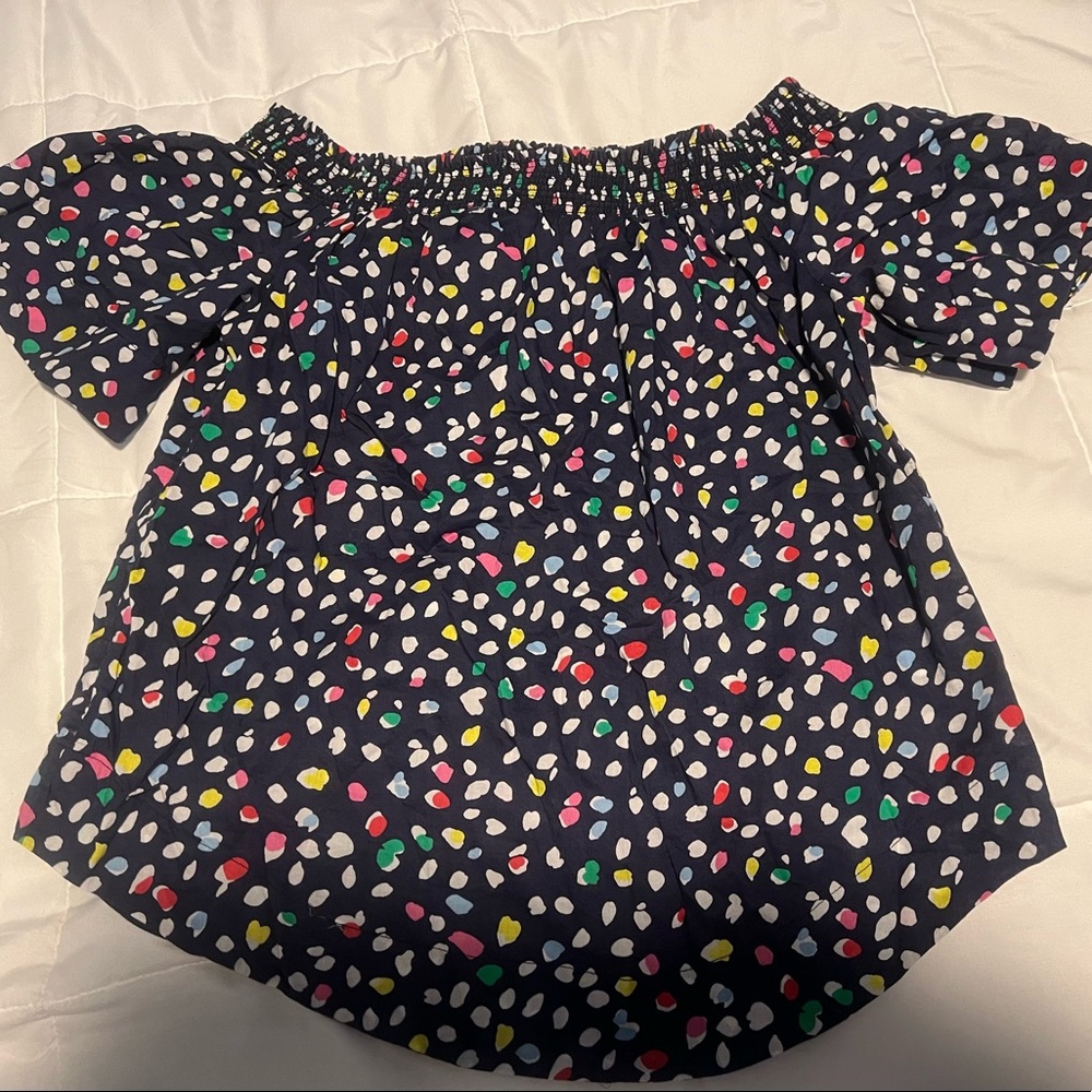 JCrew Navy blue polka dot cotton off shoulder/boatneck top